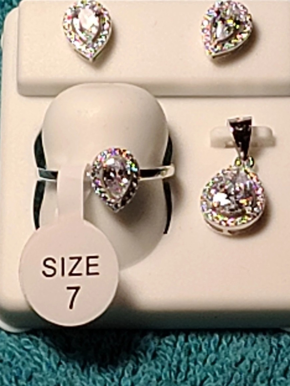 Sterling Silver Teardrop Cubic Zirconia Jewelry Set - Clear